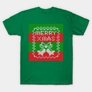 Ugly sweater pattern jingle bells Merry Xmas text T-Shirt